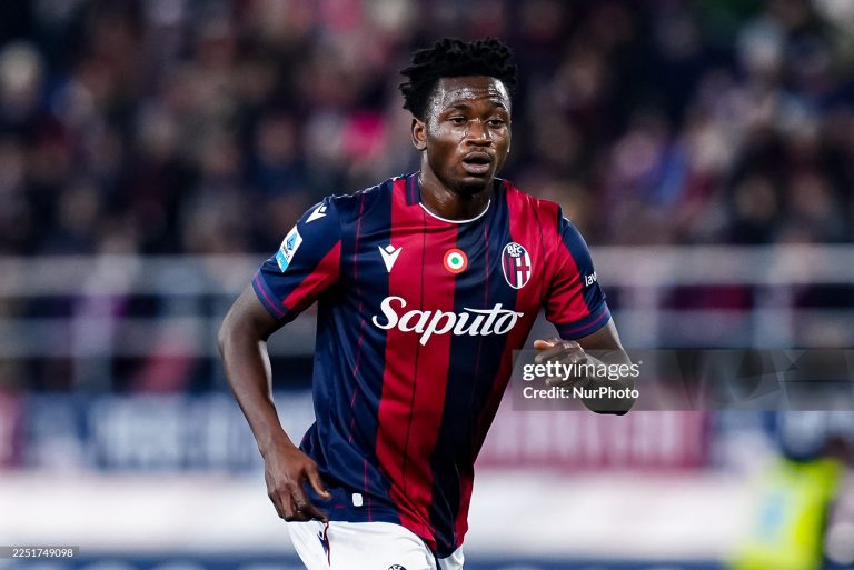 Ibrahim Sulemana of Bologna FC looks on during the serie Serie A Enilive match between Bologna FC 1909  and Juventus FC at Stadio Renato Dall'Ara on December 14, 2025 in Bologna, Italy  (Photo by Giuseppe Maffia/NurPhoto via Getty Images)