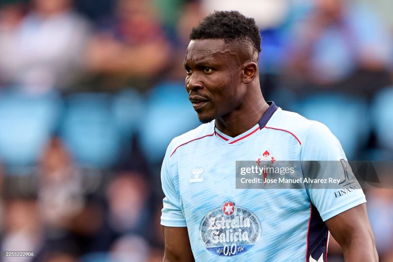 VIGO, SPAIN - JANUARY 03:  Joseph Aidoo of RC Celta de Vigo looks on during the LaLiga EA Sports match between RC Celta de Vigo and Valencia CF at Estadio Abanca-Balaidos on January 03, 2026 in Vigo, Spain. (Photo by Jose Manuel Alvarez Rey/Getty Images)