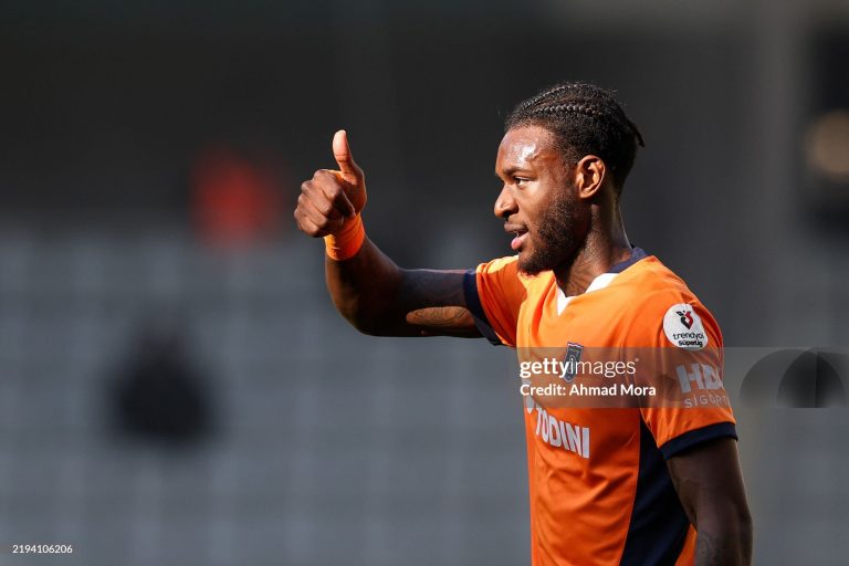 ISTANBUL, TURKEY - JANUARY 18: Jerome Opoku of Basaksehir gestures during the Turkish Super League match between Istanbul Basaksehir and Rizespor at Basaksehir Fatih Terim Stadium on January 18, 2025 in Istanbul, Turkey. (Photo by Ahmad Mora/Getty Images)