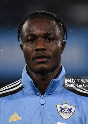 NAPLES, ITALY - NOVEMBER 25: Emmanuel Addai of Qarabağ FK before the UEFA Champions League 2025/26 League Phase MD5 match between SSC Napoli and Qarabag FK at Stadio Diego Armando Maradona on November 25, 2025 in Naples, Italy. (Photo by Ivan Romano/Getty Images)