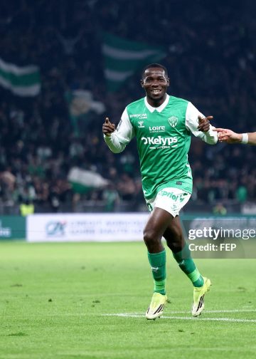 20 Augustine BOAKYE (asse) during the Ligue 2 BKT match between Saint-Etienne and Laval at Stade Geoffroy-Guichard on February 21, 2026 in Saint-Etienne, France. (Photo by Alex Martin/FEP/Icon Sport via Getty Images)