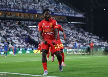 RIYADH, SAUDI ARABIA - SEPTEMBER 13: Christopher Bonsu Baah of Team Al-Qadsiah FC celebrates scoring their first goal during the Saudi Pro League match between Al Hilal and Al Qadsiah at Kingdom Arena on September 13, 2025 in Riyadh, Saudi Arabia. (Photo by Abdullah Ahmed/Getty Images)