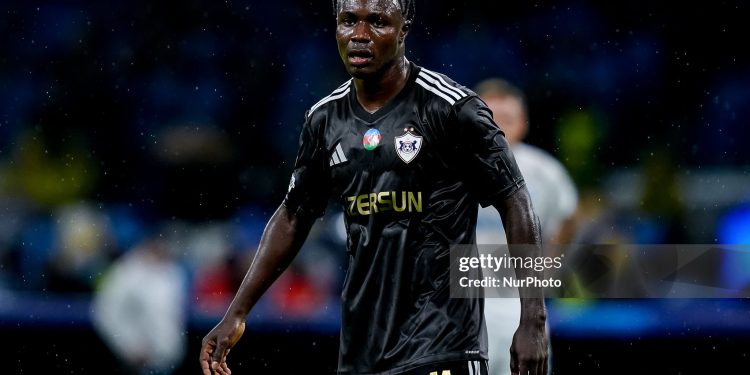 Emmanuel Addai of Qarabag FK looks on during the UEFA Champions League 2025/26 League Phase MD5 match between SSC Napoli and Qarabag FK at Stadio Diego Armando Maradona on November 25, 2025 in Naples, Italy. (Photo by Giuseppe Maffia/NurPhoto via Getty Images)