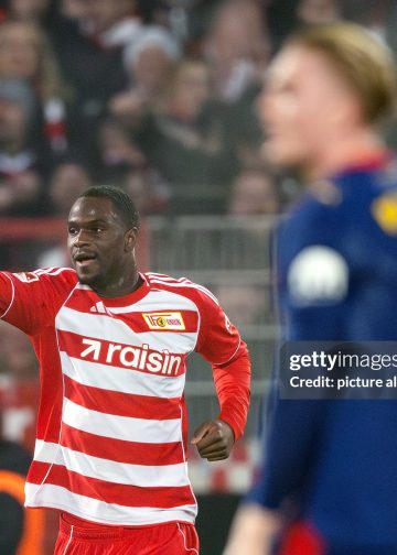 dpatop - 13 December 2025, Berlin: Soccer: Bundesliga, 1. FC Union Berlin - RB Leipzig, Matchday 14, An der Alten Försterei, Ilyas Ansah (1. FC Union Berlin) celebrates his goal to make it 2-1. Photo: Soeren Stache/dpa - IMPORTANT NOTE: In accordance with the regulations of the DFL German Football League and the DFB German Football Association, it is prohibited to utilize or have utilized photographs taken in the stadium and/or of the match in the form of sequential images and/or video-like photo series. (Photo by Soeren Stache/picture alliance via Getty Images)