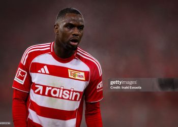 BERLIN, GERMANY - FEBRUARY 06: Ilyas Ansah of 1. FC Union Berlin looks on during the Bundesliga match between 1. FC Union Berlin and Eintracht Frankfurt at Stadion An der Alten Foersterei on February 06, 2026 in Berlin, Germany. (Photo by Inaki Esnaola/Getty Images)
