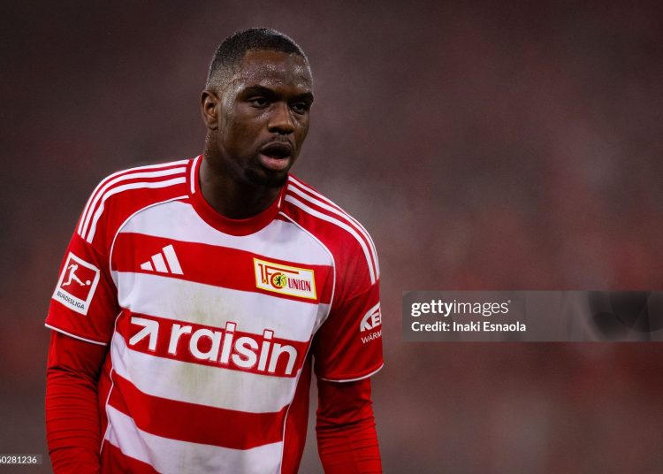 BERLIN, GERMANY - FEBRUARY 06: Ilyas Ansah of 1. FC Union Berlin looks on during the Bundesliga match between 1. FC Union Berlin and Eintracht Frankfurt at Stadion An der Alten Foersterei on February 06, 2026 in Berlin, Germany. (Photo by Inaki Esnaola/Getty Images)