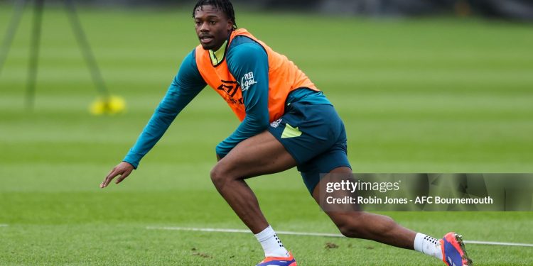 BOURNEMOUTH, ENGLAND - JANUARY 28: Matai Akinmboni of Bournemouth during a training session at Vitality Stadium on January 28, 2025 in Bournemouth, England. (Photo by Robin Jones - AFC Bournemouth/AFC Bournemouth via Getty Images)