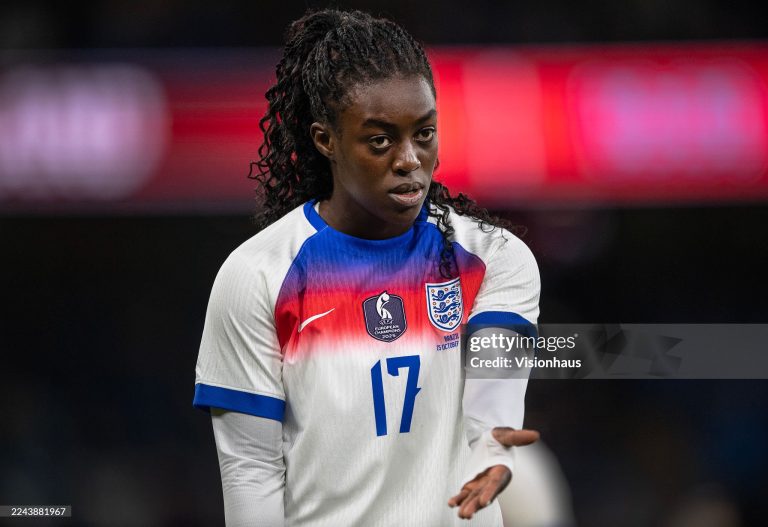 MANCHESTER, ENGLAND - OCTOBER 25: Michelle Agyemang of England during the Women's international friendly between England and Brazil at City of Manchester Stadium on October 25, 2025 in Manchester, England. (Photo by Visionhaus/Getty Images)