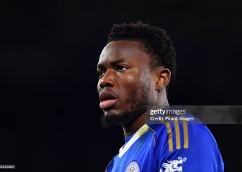 LEICESTER, ENGLAND - MARCH 10: Abdul Fatawu of Leicester City looks on during the Sky Bet Championship match between Leicester City and Bristol City at King Power Stadium on March 10, 2026 in Leicester, United Kingdom. (Photo by Plumb Images/Leicester City FC via Getty Images)