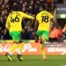 NORWICH, ENGLAND - MARCH 11: Forson Amankwah of Norwich City celebrates scoring their second goal with Errol Mundle-Smith of Norwich City during the Sky Bet Championship match between Norwich City and Sheffield United at Carrow Road on March 11, 2026 in Norwich, England. (Photo by Stephen Pond/Getty Images)