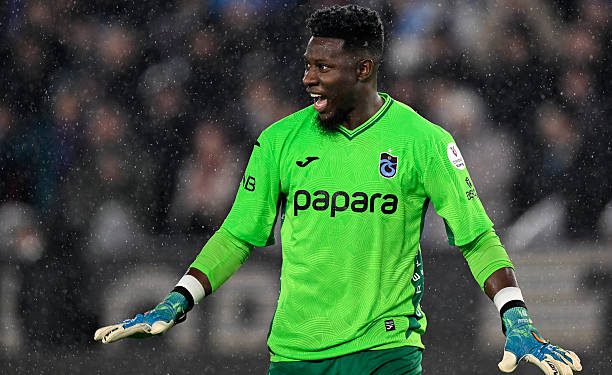 TRABZON, TURKEY - FEBRUARY 14: Andre Onana of Trabzonspor AS  during the Turkish Super lig  match between Trabzonspor v Fenerbahce at the Senol Gunes Stadium on February 14, 2026 in Trabzon Turkey (Photo by Gerrit van Keulen/Soccrates Images/Getty Images)