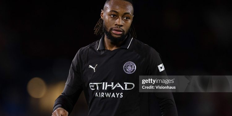 LEEDS, ENGLAND - FEBRUARY 28: Antoine Semenyo of Manchester City looks on during the Premier League match between Leeds United and Manchester City at Elland Road on February 28, 2026 in Leeds, England. (Photo by Joe Prior/Visionhaus/Getty Images)