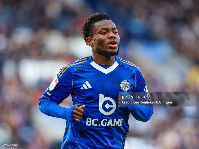 Leicester City's Abdul Fatawu during the Sky Bet Championship match at the King Power Stadium, Leicester. Picture date: Saturday March 14, 2026. (Photo by Lee Keuneke/PA Images via Getty Images)