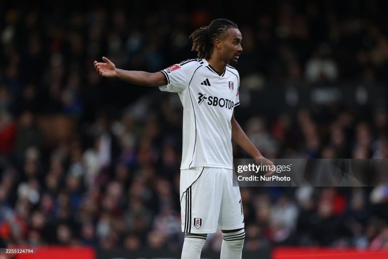 Jonah Kusi-Asare of Fulham participates in the Emirates FA Cup Third Round match between Fulham and Middlesbrough at Craven Cottage in London, England, on January 10, 2026. (Photo by Tiego Grenho/MI News/NurPhoto via Getty Images)