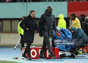 VIENNA, AUSTRIA - MARCH 27: Head Coach Ralf Rangnick of Austria and head Coach Otto Addo of Ghana during the friendly match between Austria and Ghana at Ernst Happel Stadion on March 27, 2026 in Vienna, Austria. (Photo by Severin Aichbauer/SEPA.Media /Getty Images)
