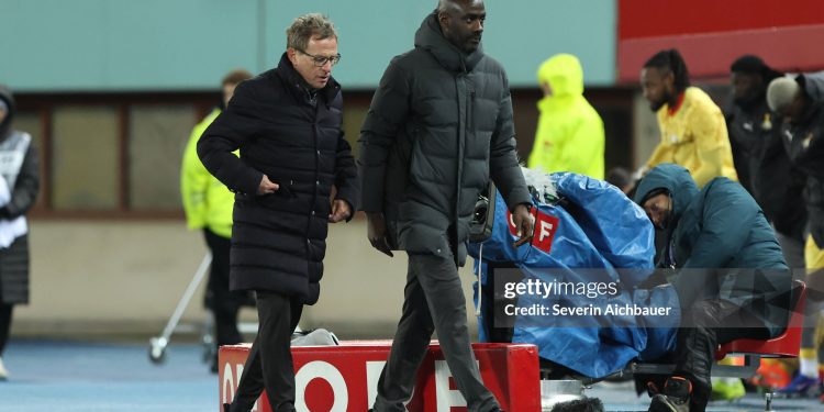 VIENNA, AUSTRIA - MARCH 27: Head Coach Ralf Rangnick of Austria and head Coach Otto Addo of Ghana during the friendly match between Austria and Ghana at Ernst Happel Stadion on March 27, 2026 in Vienna, Austria. (Photo by Severin Aichbauer/SEPA.Media /Getty Images)