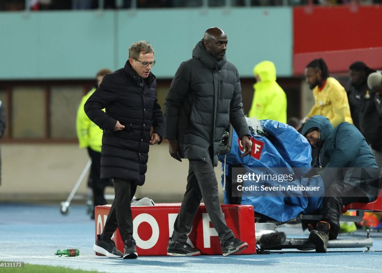 VIENNA, AUSTRIA - MARCH 27: Head Coach Ralf Rangnick of Austria and head Coach Otto Addo of Ghana during the friendly match between Austria and Ghana at Ernst Happel Stadion on March 27, 2026 in Vienna, Austria. (Photo by Severin Aichbauer/SEPA.Media /Getty Images)