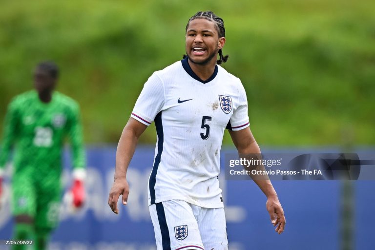 FREAMUNDE, PORTUGAL - MARCH 22: Samuel Amissah of England during the U18 men's international match between France and England at Complexo Desportivo do SC Freamunde on March 22, 2025 in Freamunde, Portugal. (Photo by Octavio Passos - The FA/The FA via Getty Images)