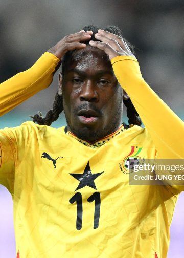 Ghana's Brandon Thomas-Asante reacts during an international friendly football match between South Korea and Ghana in Seoul on November 18, 2025. (Photo by Jung Yeon-je / AFP) (Photo by JUNG YEON-JE/AFP via Getty Images)