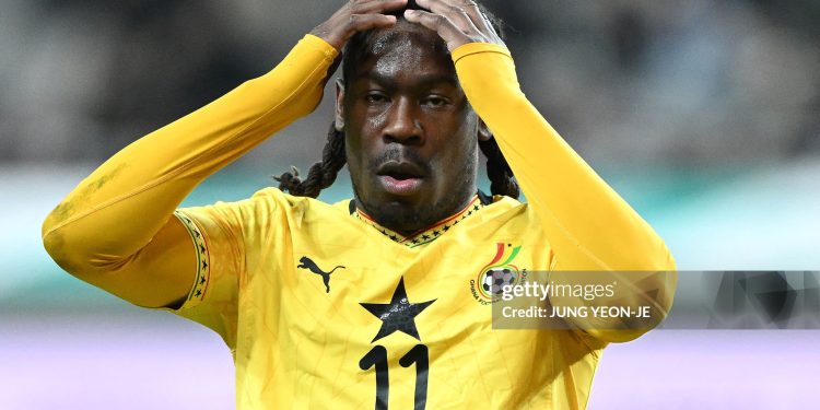 Ghana's Brandon Thomas-Asante reacts during an international friendly football match between South Korea and Ghana in Seoul on November 18, 2025. (Photo by Jung Yeon-je / AFP) (Photo by JUNG YEON-JE/AFP via Getty Images)