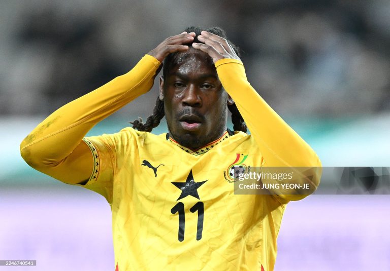 Ghana's Brandon Thomas-Asante reacts during an international friendly football match between South Korea and Ghana in Seoul on November 18, 2025. (Photo by Jung Yeon-je / AFP) (Photo by JUNG YEON-JE/AFP via Getty Images)