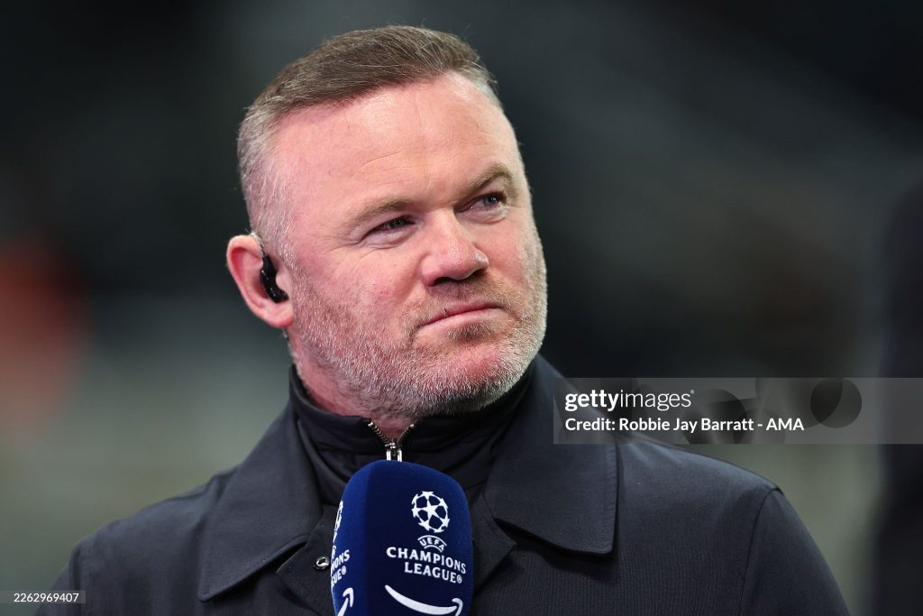 NEWCASTLE UPON TYNE, ENGLAND - FEBRUARY 24:  Wayne Rooney working as a television pundit for Amazon Prime ahead of the UEFA Champions League 2025/26 League Knockout Play-off Second Leg match between Newcastle United FC and Qarabag FK at St James' Park on February 24, 2026 in Newcastle upon Tyne, United Kingdom. (Photo by Robbie Jay Barratt - AMA/Getty Images)