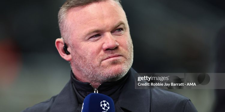 NEWCASTLE UPON TYNE, ENGLAND - FEBRUARY 24:  Wayne Rooney working as a television pundit for Amazon Prime ahead of the UEFA Champions League 2025/26 League Knockout Play-off Second Leg match between Newcastle United FC and Qarabag FK at St James' Park on February 24, 2026 in Newcastle upon Tyne, United Kingdom. (Photo by Robbie Jay Barratt - AMA/Getty Images)