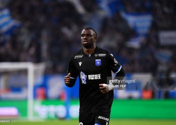 Marvin SENAYA of Auxerre during the Ligue 1 McDonald's match between Marseille and Auxerre at Stade Velodrome on March 13, 2026 in Marseille, France. (Photo by Philippe Lecoeur/FEP/Icon Sport via Getty Images)