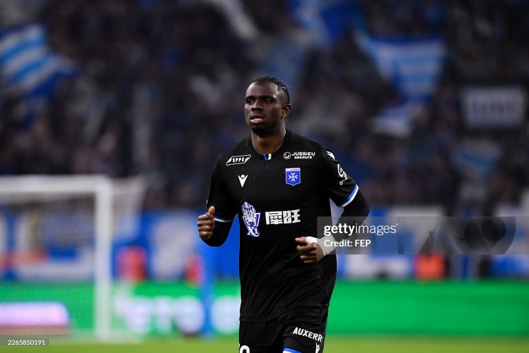 Marvin SENAYA of Auxerre during the Ligue 1 McDonald's match between Marseille and Auxerre at Stade Velodrome on March 13, 2026 in Marseille, France. (Photo by Philippe Lecoeur/FEP/Icon Sport via Getty Images)