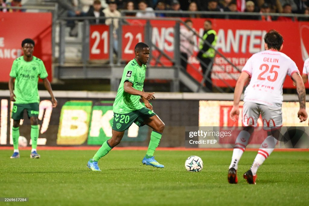 Augustine BOAKYE of Saint-Etienne during the Ligue 2 BKT match between AS Nancy-Lorraine and AS Saint-Étienne at Stade Marcel Picot on April 4, 2026 in Nancy, France. (Photo by Christophe Saidi/FEP/Icon Sport via Getty Images)