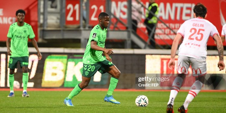 Augustine BOAKYE of Saint-Etienne during the Ligue 2 BKT match between AS Nancy-Lorraine and AS Saint-Étienne at Stade Marcel Picot on April 4, 2026 in Nancy, France. (Photo by Christophe Saidi/FEP/Icon Sport via Getty Images)