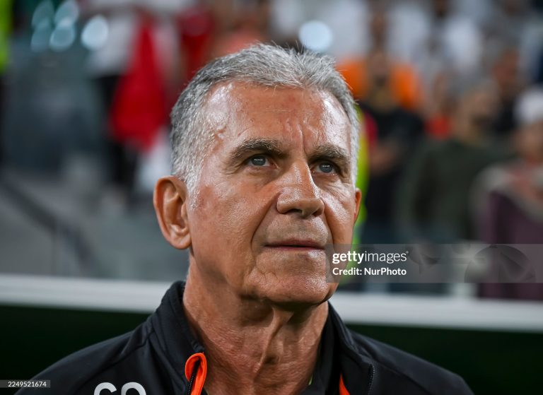 Carlos Queiroz, Head Coach of Oman, looks on before the Group B FIFA Arab Cup 2025 match between Oman and Morocco at Education City Stadium in Doha, Qatar, on December 5, 2025. (Photo by Noushad Thekkayil/NurPhoto via Getty Images)