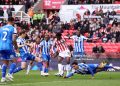 STOKE ON TRENT, ENGLAND - APRIL 03: Gabriel Otegbayo of Sheffield Wednesday dives as he attempts to block the shot from Jesurun Rak-Sakyi of Stoke City during the Sky Bet Championship match between Stoke City and Sheffield Wednesday at Bet365 Stadium on April 03, 2026 in Stoke on Trent, England. (Photo by Carl Recine/Getty Images)