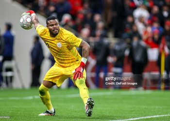 Rabat, Morocco - January 14: Nigeria's Stanley Nwabali throws out the ball during the Africa Cup Of Nations Semi-final match between Nigeria and Morocco at Prince Moulay Abdellah Stadium on January 14, 2026 in Rabat, Morocco. (Photo by Torbjorn Tande/DeFodi Images/DeFodi via Getty Images)