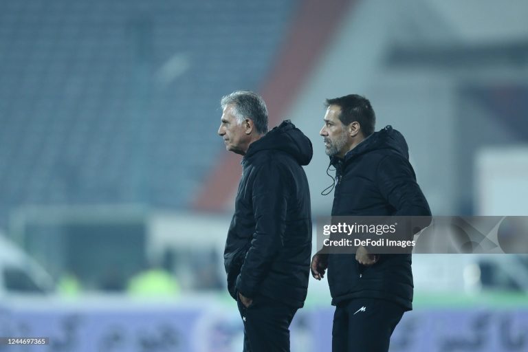 TEHRAN, IRAN - NOVEMBER 10: head coach Carlos Queiroz of Iran and head coach Roger De Sa of Iran look on during the Friendly match between Iran v Nicaragua on November 10, 2022 in Tehran, Iran. (Photo by Mohammad Karamali/DeFodi Images via Getty Images)