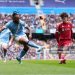 Manchester City's Antoine Semenyo shoots during the Emirates FA Cup, quarter-final match at the Etihad Stadium, Manchester. Picture date: Saturday April 4, 2026. (Photo by Mike Egerton/PA Images via Getty Images)