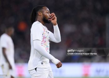 STUTTGART, GERMANY - MARCH 30: Antoine Semenyo of Ghana reacts during the international friendly match between Germany and Ghana at MHP Arena on March 30, 2026 in Stuttgart, Germany. (Photo by Christian Kaspar-Bartke/Getty Images)