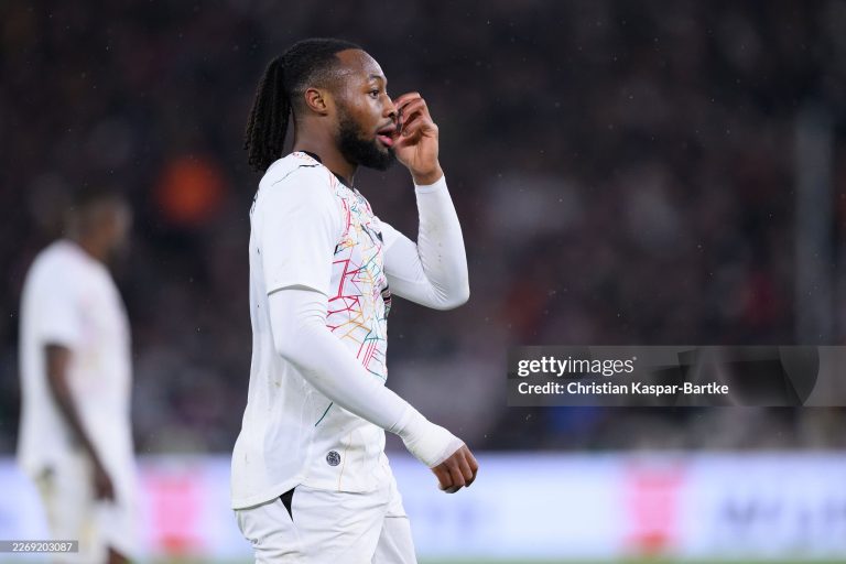 STUTTGART, GERMANY - MARCH 30: Antoine Semenyo of Ghana reacts during the international friendly match between Germany and Ghana at MHP Arena on March 30, 2026 in Stuttgart, Germany. (Photo by Christian Kaspar-Bartke/Getty Images)
