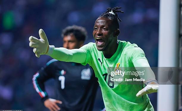 PUEBLA, MEXICO - MAY 22: Benjamin Asare of Ghana reacts during the international friendly match between Mexico and Ghana at Estadio Cuauhtemoc on May 22, 2026 in Puebla, Mexico. (Photo by Luis Cano/Jam Media/Getty Images)