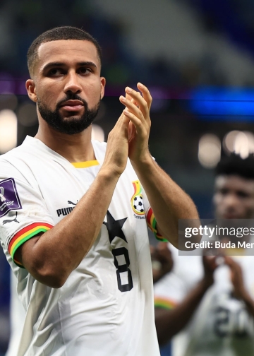 AL WAKRAH, QATAR - DECEMBER 02: Daniel-Kofi Kyereh of Ghana applauds fans after  the FIFA World Cup Qatar 2022 Group H match between Ghana and Uruguay at Al Janoub Stadium on December 02, 2022 in Al Wakrah, Qatar. (Photo by Buda Mendes/Getty Images)