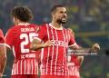 FREIBURG IM BREISGAU, GERMANY - OCTOBER 06: Daniel-Kofi Kyereh of SC Freiburg celebrates scoring their side's first goal during the UEFA Europa League group G match between Sport-Club Freiburg and FC Nantes at Stadion am Wolfswinkel on October 06, 2022 in Freiburg im Breisgau, Germany. (Photo by Christian Kaspar-Bartke/Getty Images)