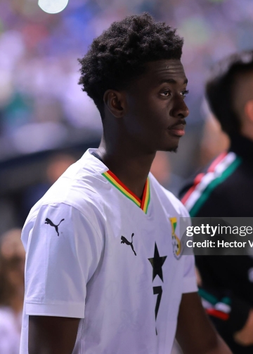 PUEBLA, MEXICO - MAY 22: Jesurun Rak-Sakyi of Ghana enters the pitch prior to the international friendly match between Mexico and Ghana at Estadio Cuauhtémoc on May 22, 2026 in Puebla, Mexico. (Photo by Hector Vivas/Getty Images)