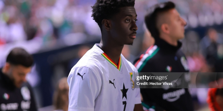 PUEBLA, MEXICO - MAY 22: Jesurun Rak-Sakyi of Ghana enters the pitch prior to the international friendly match between Mexico and Ghana at Estadio Cuauhtémoc on May 22, 2026 in Puebla, Mexico. (Photo by Hector Vivas/Getty Images)