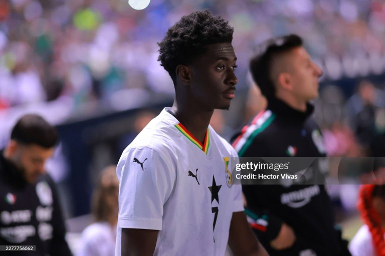 PUEBLA, MEXICO - MAY 22: Jesurun Rak-Sakyi of Ghana enters the pitch prior to the international friendly match between Mexico and Ghana at Estadio Cuauhtémoc on May 22, 2026 in Puebla, Mexico. (Photo by Hector Vivas/Getty Images)