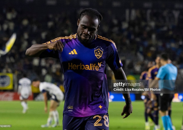 CARSON, CALIFORNIA - APRIL 26: Joseph Paintsil #28 of the LA Galaxy celebrates after scoring a goal during a match between Los Angeles Galaxy and Vancouver Whitecaps FC at Dignity Health Sports Park on May 2, 2026 in Carson, California. (Photo by Liza Rosales/ISI Photos/ISI Photos via Getty Images)