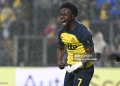 Royale Union Saint-Gilloise's Ghanaian forward Mohammed Fuseini celebrates after scoring a goal during the Belgian "Pro League" Champions' play-off (day 7 out of 10) football match between Royale Union Saint-Gilloise and KV Mechelen at the Joseph Marien Stadium in Brussels on May 10, 2026. (Photo by JILL DELSAUX / BELGA / AFP via Getty Images) / Belgium OUT
