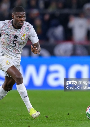 STUTTGART, GERMANY - MARCH 30: Thomas Partey of Ghana in action during the international friendly match between Germany and Ghana at MHP Arena on March 30, 2026 in Stuttgart, Germany. (Photo by Christian Kaspar-Bartke/Getty Images)