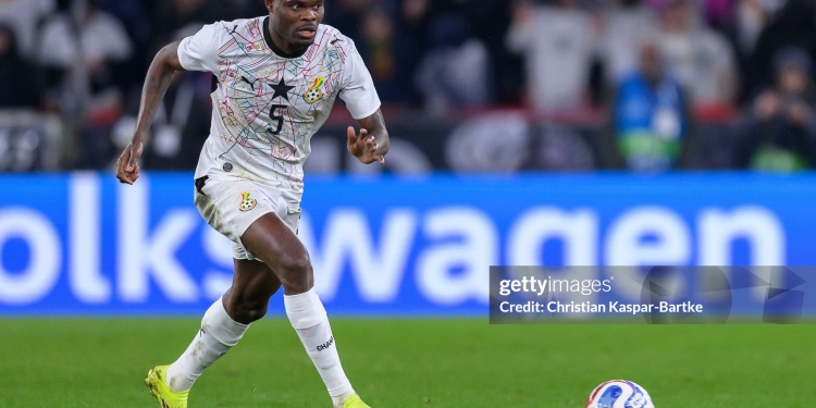 STUTTGART, GERMANY - MARCH 30: Thomas Partey of Ghana in action during the international friendly match between Germany and Ghana at MHP Arena on March 30, 2026 in Stuttgart, Germany. (Photo by Christian Kaspar-Bartke/Getty Images)