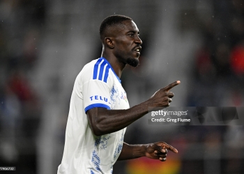 WASHINGTON, DC - MAY 23: Prince Owusu #9 of CF Montréal celebrates scoring his team's second goal during the MLS match between D.C. United and CF Montreal at Audi Field on May 23, 2026 in Washington, DC. (Photo by Greg Fiume/MLS via Getty Images)