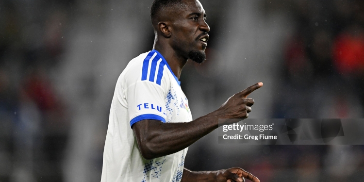 WASHINGTON, DC - MAY 23: Prince Owusu #9 of CF Montréal celebrates scoring his team's second goal during the MLS match between D.C. United and CF Montreal at Audi Field on May 23, 2026 in Washington, DC. (Photo by Greg Fiume/MLS via Getty Images)
